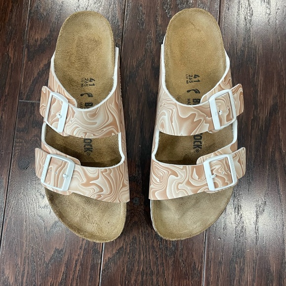 Birkenstock Shoes - Birkenstock Arizona Birko-Flor Beige Marble Print Sandal Women Size 41  9.5/10